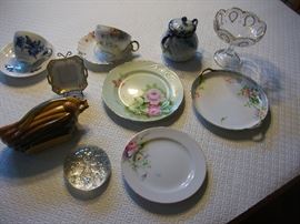 China cabinet "pretties" ie:  Roseville, Nippon, RS Prussia and Lefton.