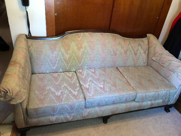 Custom Fabric with chameleon color sheen.  Beautiful chesterfield. 