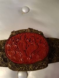 Close up Antique Chinese Cinnabar Bracelet