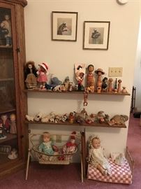 Collection of antique toys , dolls and furniture