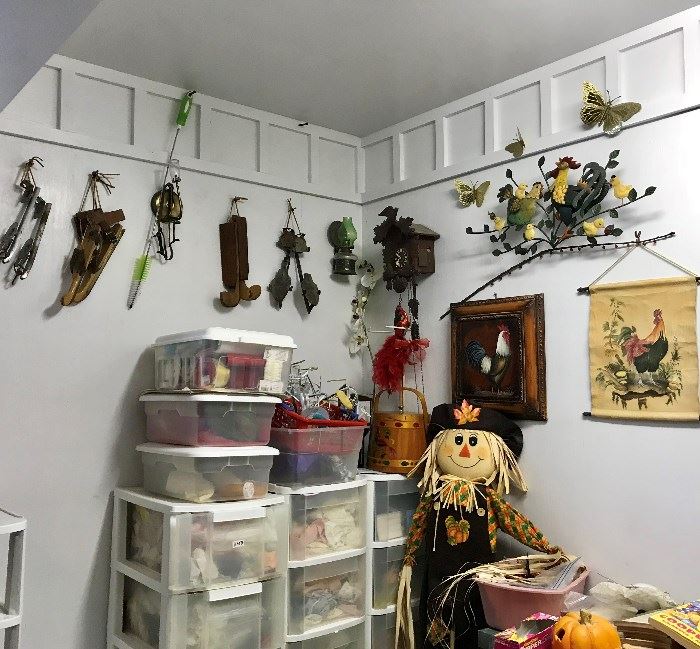 Antique ice skates, decor items and tons of dolls clothes and  parts 