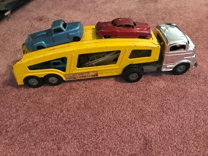 Antique toy truck and cars