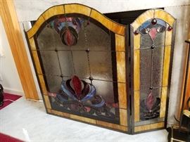 Stained Glass Jeweled Fireplace Screen