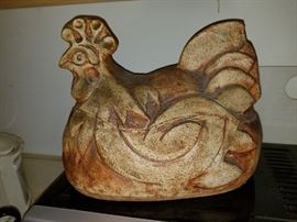 Heavy Vintage Stoneware Rooster Canister covered crock