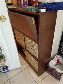 MCM Wood and Pebbled glass cabinet