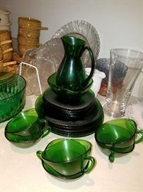 MCM Green glass hostess luncheon set