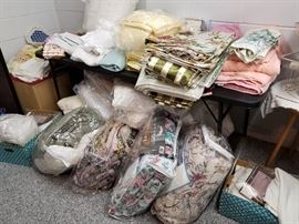 Comforter set, sheet sets, towels, curtains, mattress covers, blankets...many still in original packaging.