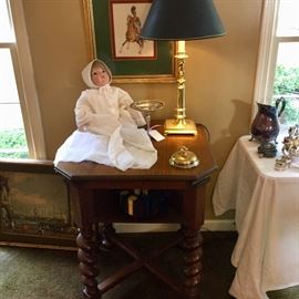 Beautiful porcelain doll in vintage linen christening gown