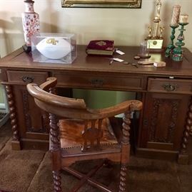 Vintage German desk with corner chair