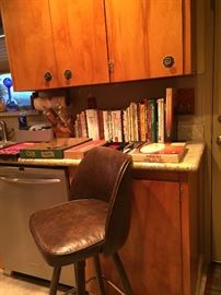 Swivel Bar Stool/High Chair, Utensils, Knives, Cookbooks.