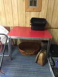Fifties Chrome and Red Formica Dinette Table