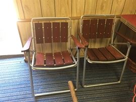 Vintage Redwood Slat and Aluminum Folding Patio/Lawn Chairs