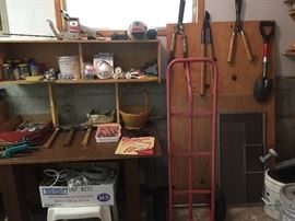 Misc. Tools, Hand Truck, Loppers, Sheers, Hammers, Vintage Craftsman Hedge Trimmer and more.