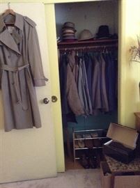 Mens Clothing , Coats (S, 38R), Suit Jackets (38R), Slacks (30/30), Kangol Hats (M), Straw Hats, Felt Hats, Shoes/Slippers (9.5)