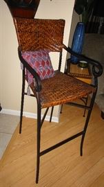 Bar Stools- metal and wicker, 6 matching