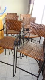 Bar Stools- metal and wicker, 6 matching