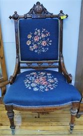 Victorian Eastlake Walnut Chair With Needlepoint 