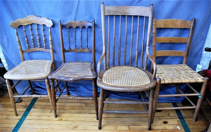 Four Assorted Antique Chairs with Cane Seats