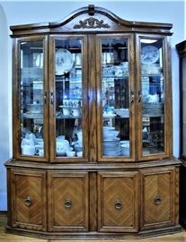 Vintage Oak Lighted China Cabinet