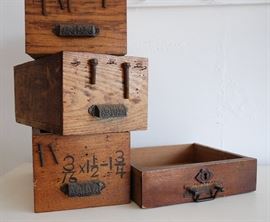 4 Vintage Drawers, 3 from Hardware Store Displays
