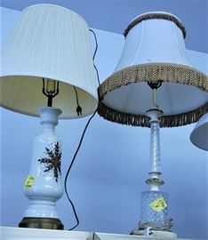 2 Vtg Hollywood Regency Lamps, Crystal, Porcelain