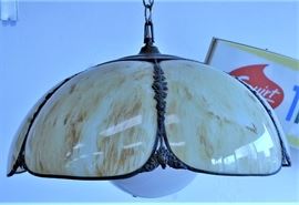 Vintage Swag Light Fixture Leaded Glass