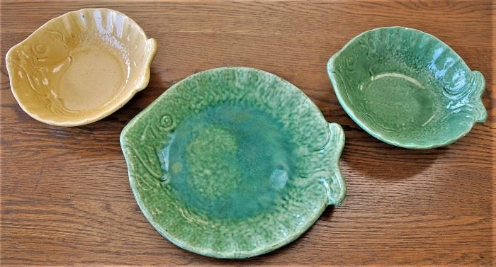 Aegitna Vallauris France Fish Plate and 2 Bowls