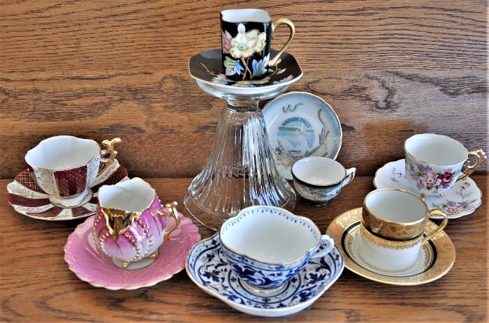 7 Ornate Vintage Demitasse Cups with Saucers
