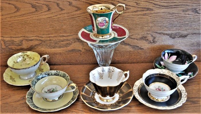 6 Ornate Vintage Collector's Cups & Saucers