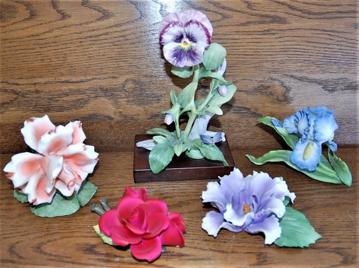 5 Hand Made Porcelain Flowers, Italy, Cybis, Lenox