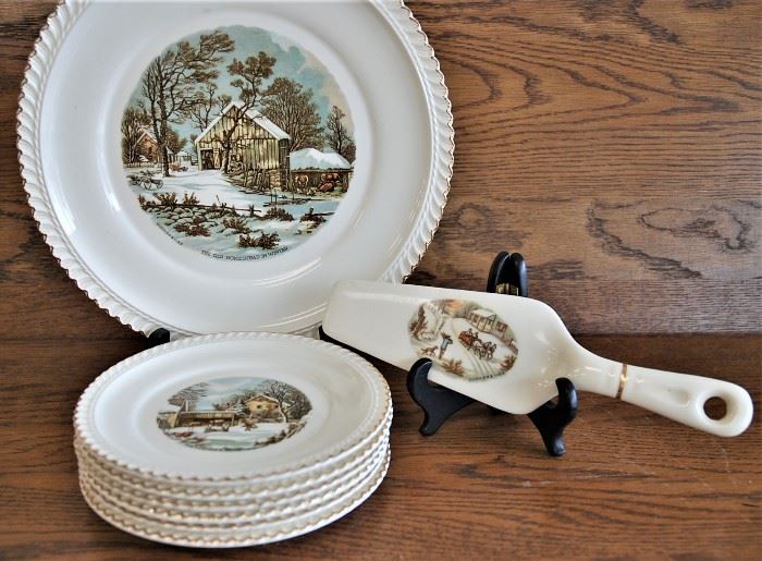 Harkerware China Currier and Ives Dessert Set