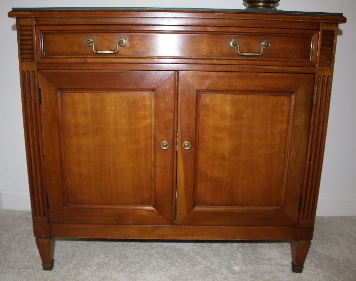 Chest w/ Drawer & Cabinet, glass top, 36”L x 32”H x 16”D