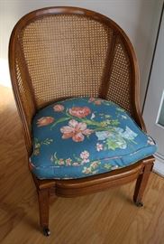 Occasional Chair, Wood w/ cane seat & back, Custom down-filled cushion
33”H x 23.5”W x 27”D
