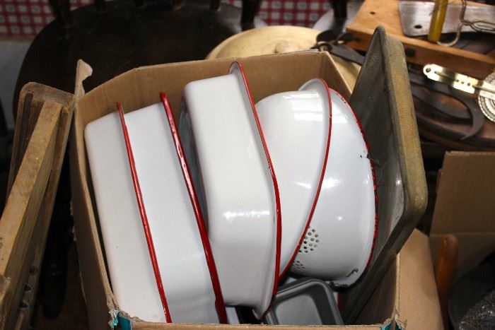 Huge collection of white enamel kitchenware
