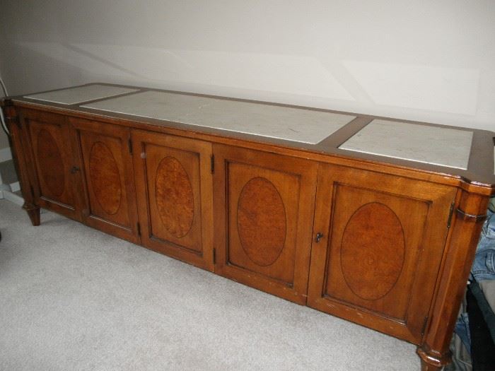 MARBLE TOP AND CARVED INLAY CABINET
