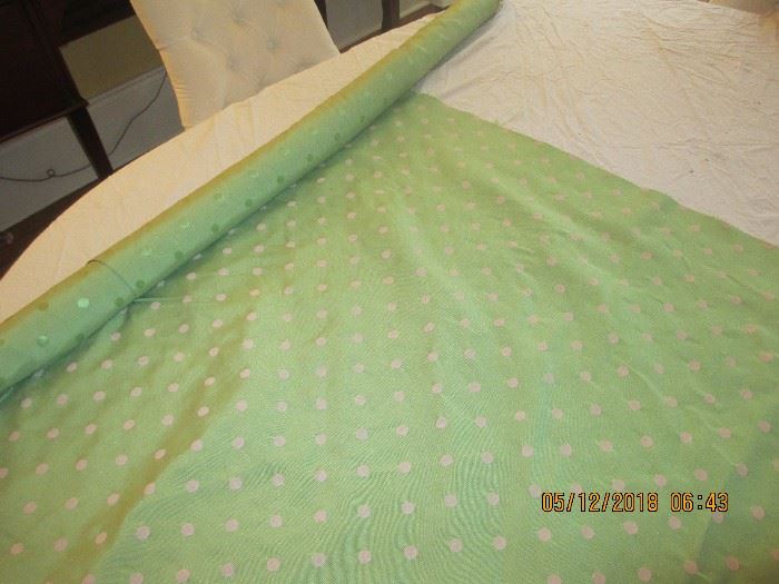 Bolt of Light Green with Pink Polka dots 