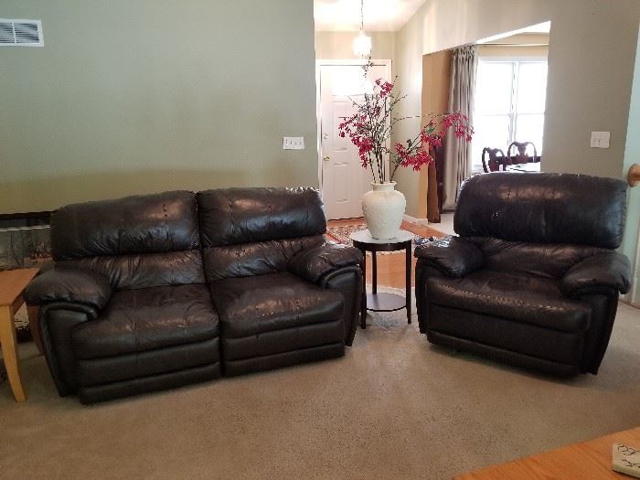 Leather recliner and love seat