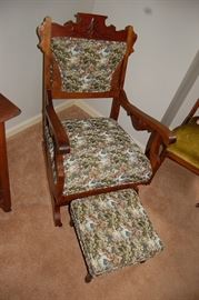 Nice Antique Walnut Victorian Parlor Chair & Ottoman
