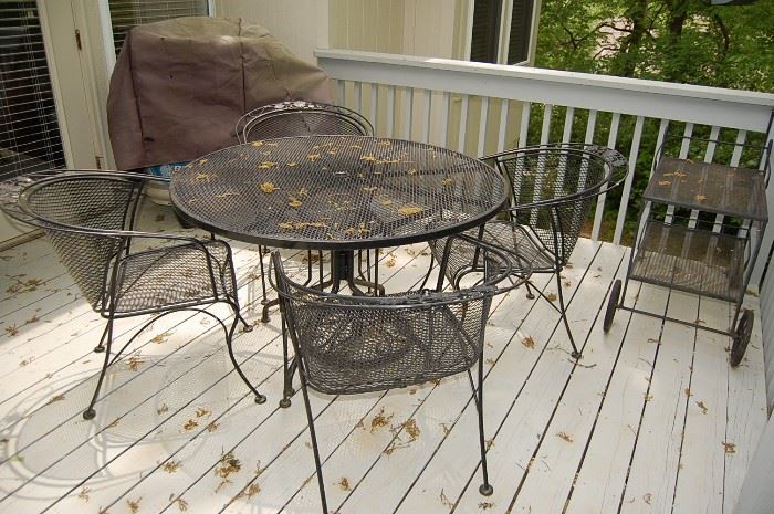 Wrought Iron Patio Table & Chairs, Tea Cart