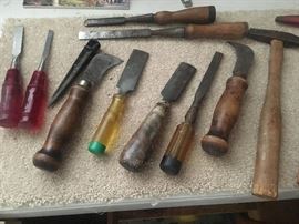 assorted wood working hand tools