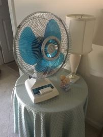 Table fan, lamp and accent table