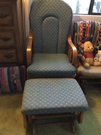The essential pregnancy new baby chair and ottoman, easy to cover in fabric you like this glider chair, and a child’s or doll rocker too