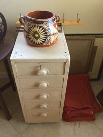 Thickly painted ugly cute five drawer small chest on wheels 