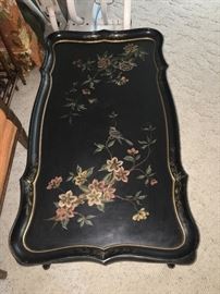 Very unique & beautiful black, gold and painted coffee table.