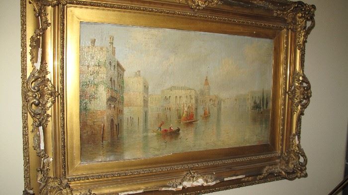 J. Salt oil. Venetian canal scene. Listed United Kingdom artist.