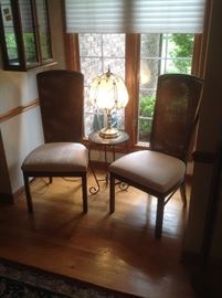 Chairs with lamp and tile top table