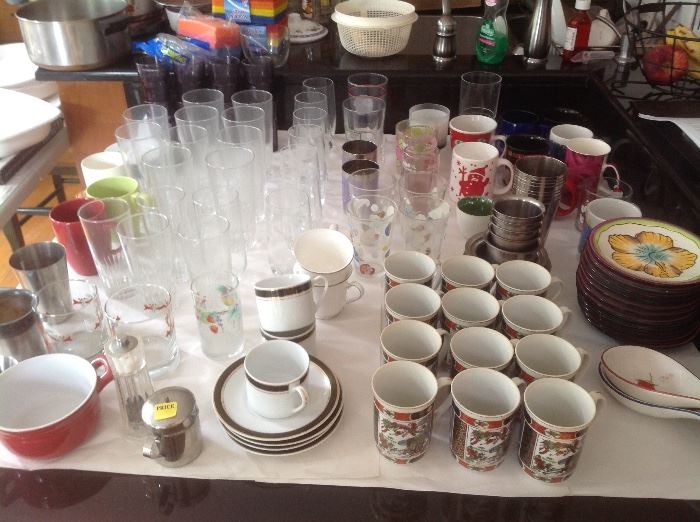 Cups, glasses and small plate setsh