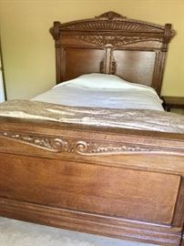 MAGNIFICENT ANTIQUE CARVED FULL BED WITH MATTRESS