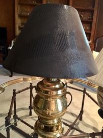 BRASS LAMP WITH EMBOSSED SHADE
