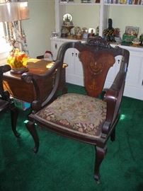 Arm chair with mother of pearl inset, needlepoint seat